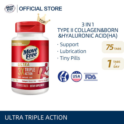 【buy 3 free 1】exp2026.06 Move Free Type II Collagen, Boron & HA Ultra Triple Action, Support and Lubrication, 75CT