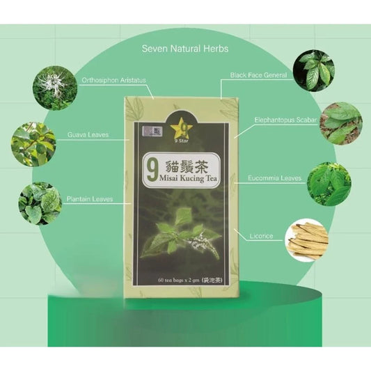 [buy 3 free 1] exp2026.06 9 Star Misai Kucing Tea | Herbal Tea, Wellness Drink, 60 Tea Bags×2gm