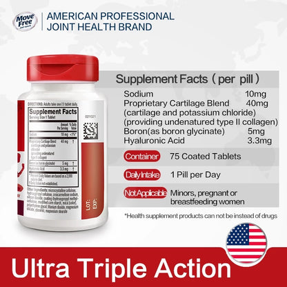 【buy 3 free 1】exp2026.06 Move Free Type II Collagen, Boron & HA Ultra Triple Action, Support and Lubrication, 75CT