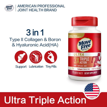 【buy 3 free 1】exp2026.06 Move Free Type II Collagen, Boron & HA Ultra Triple Action, Support and Lubrication, 75CT