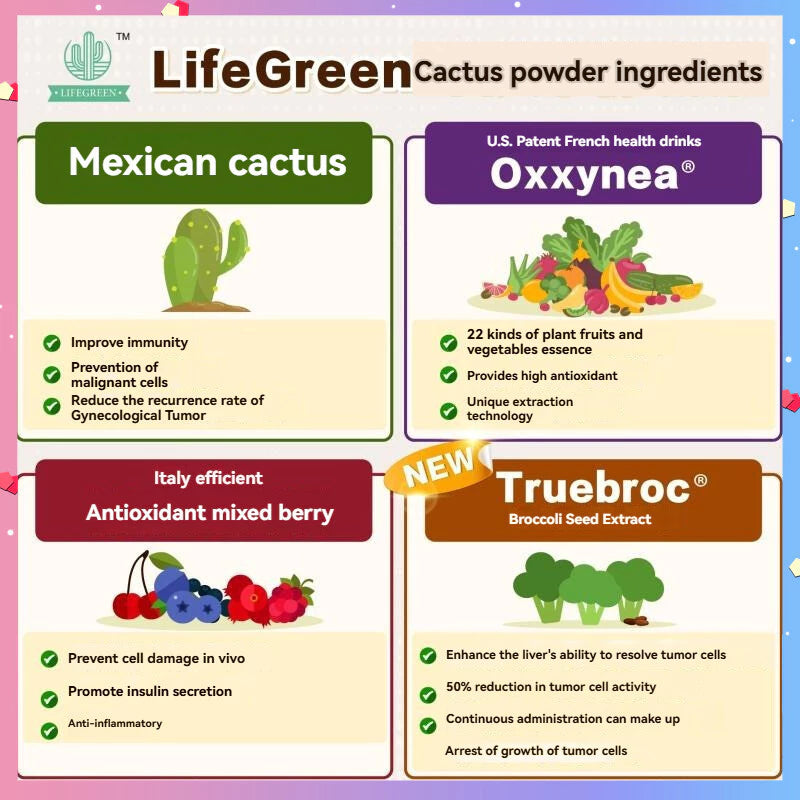 【buy 3 free 1】exp2026.06LIFEGREEN Botanical Beverage Mix Berries New Cactus Powder a Box 30 Bags Detoxmerit