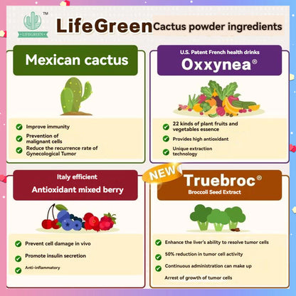 【buy 3 free 1】exp2026.06LIFEGREEN Botanical Beverage Mix Berries New Cactus Powder a Box 30 Bags Detoxmerit