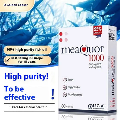 【buy 3 free 1】exp2026.06 Italy Meaquor Gold Caesar 95% High Purity Omega 3 Deep-Sea Fish Oil Softgel Capsule 30 Table