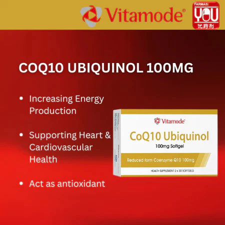 【buy 3 free 1】exp2026.06 Vitamode  CoQ10 Ubiquinol  100mg  30 Softgels  Agent Discount  New In Store